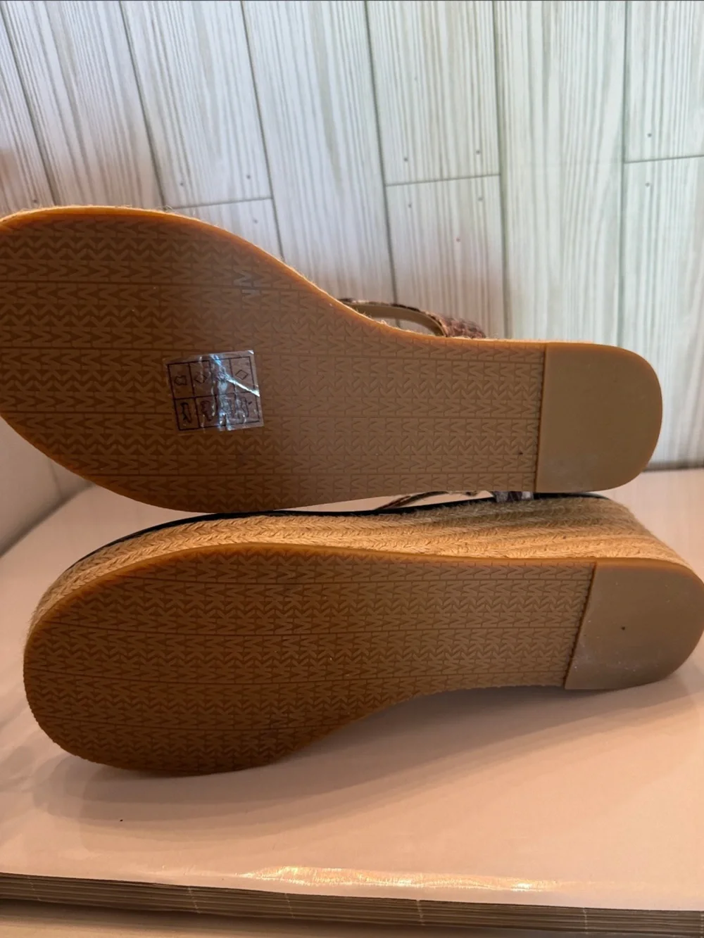 Michael Kors Black Footbed Snake-Print Wedge Sandals